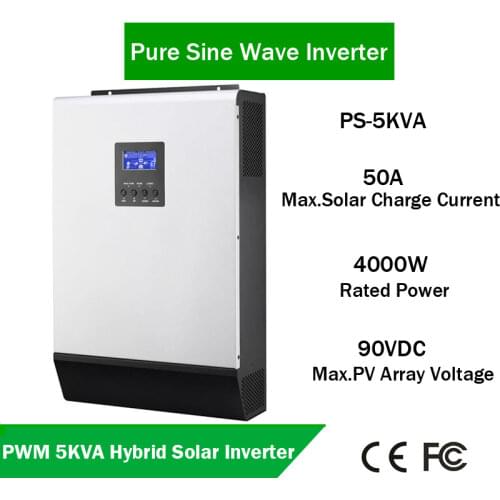 Solar Inverter Pure Sine Wave 5KVA 220VAC Output Built-in PWM 48V50A Solar Charge Controller with 60A AC Charger