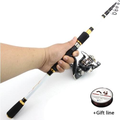 1.8M 2.1M 2.4M 2.7M Rod Reel Combos Carbon Spinning rod Telescopic Fishing Rod and Reel set sea vara de pesca com molinete