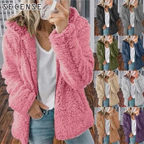 S1sense 2020 New Fashion Outwear Women Long Sleeve Fleece Fluffy Cardigan Sweater Winter Coat Wool Fur Casual Jacket Plus Size