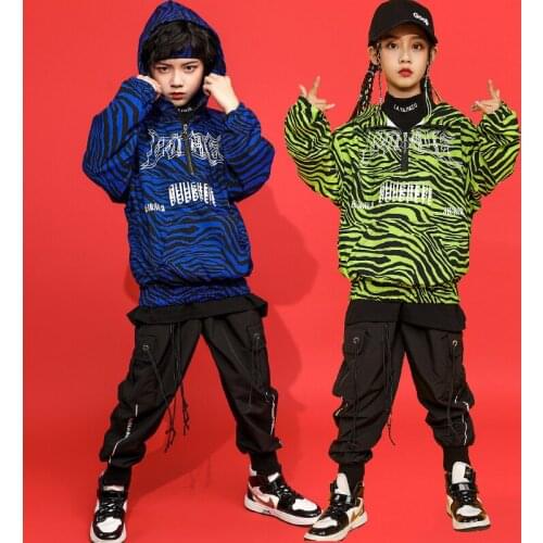 Boys Street Dance Striped Hoodies Cargo Pants Girls Hip Hop Sweatshirts Sets Kids Hooded Pullover Teenage Costumes Child Clothes