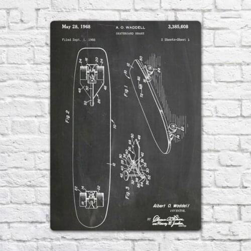 Skateboard Brake 1968 Patent Metal Tin Sign Metal Sign Wall Decor Fashion Art Decor Poster BIE302