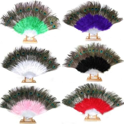 Lolita Peacock Feather Folding Fan Japanese Sweet Fairy Girl Dark Gothic Court Dance Hand Fan Art Craft Gift Wedding Party Decor