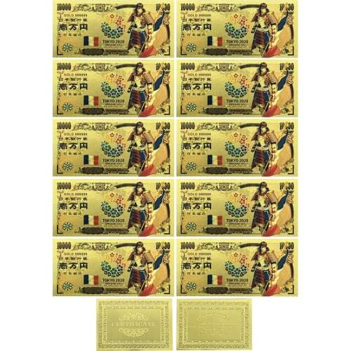 Japan Gold Banknote Tokyo World Flags France Card Ten Thousand Yen Souvenir Gold Plastic Cards for Collection