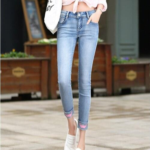 Women jeans fashion slim spring summer new casual denim jeans embroidered skinny ankle length pants women pencil pants,LB1985