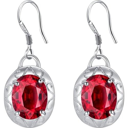 ES-AE245 Wholesale Sterling Silver Earrings Silver 925 Jewelry Fashion Jewelry Fiery Earring Inlaid Red Stone Earrings