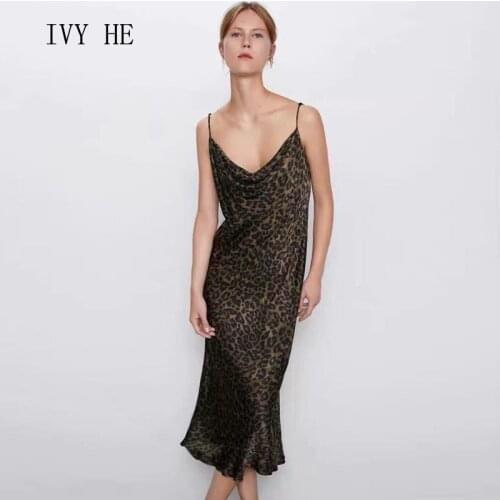 IVY HE High Quality Summer Dress Woman Clothing Fashion Sexy Leopard Strap Midi Long Dress Traf Robe ZA Vintage Party Dresses