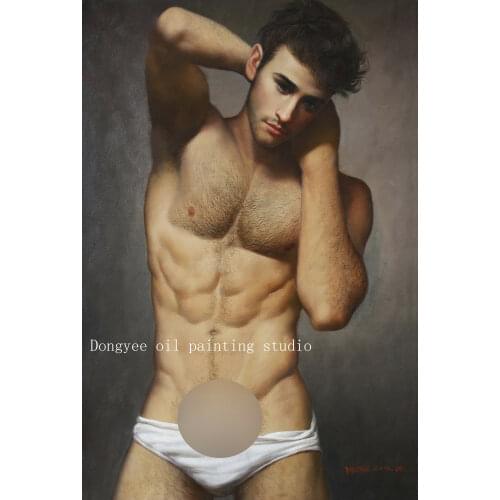 100%hand-painted Artwork nude male original oil painting on canvas portrait men signed 24"x36"