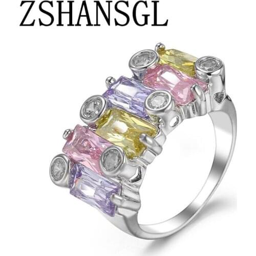 2018 Sterling-Platar-Ring Multi Colour Crystal Zircon Distinctive summer Jewelry Wholesale Retail Ring for Women Wedding gift