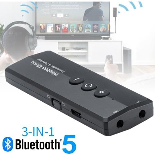 3IN1 Bluetooth 5.0 Transmitter Receiver 3.5mm Aux Jack Stereo Music Audio Wireless Adapter for TV PC Car Kit with Control Button