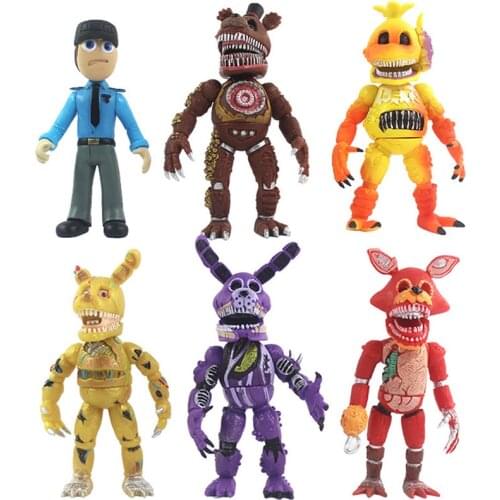 6 Pcs/set Game FNAF Five Nights Midnight Toy Bear Change Face Ver with Light Action Figure Toys PVC Movable Joint for Kids Toys