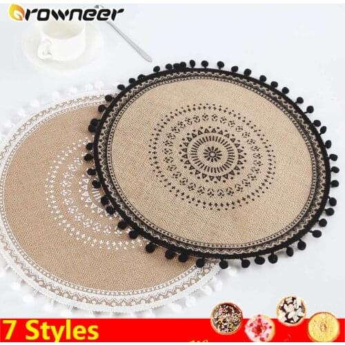 7 Styles Round Multifunction Heat Insulation Linen Table Mat Non-slip Tassels Kitchen Decoration Creative Dinning Placemat 38CM