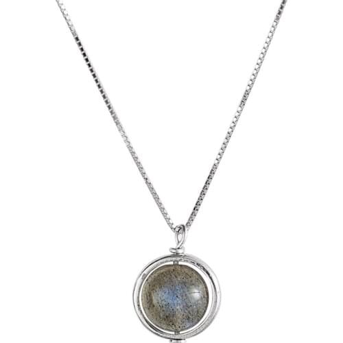 925 Sterling Silver Jewelry Gray Moonstone Nature Semi-precious Gemstone Labradorite Stone Necklace With Box Chain Choker