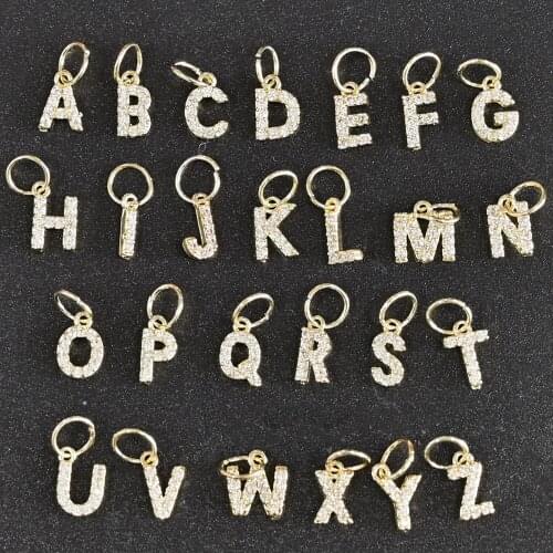 26Pcs/Bag Zircon alphabet Nail Charm Gold Diamond Nail Art Decoration Hanging Loop Punch Manicure Phone Furnishing Accessories