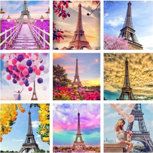 5D DIY Full Round Diamond Landscape Paris Tower Diamond Painting Diamond Embroidery Home Decor Gift Cross Stitch Mosaic Scenery