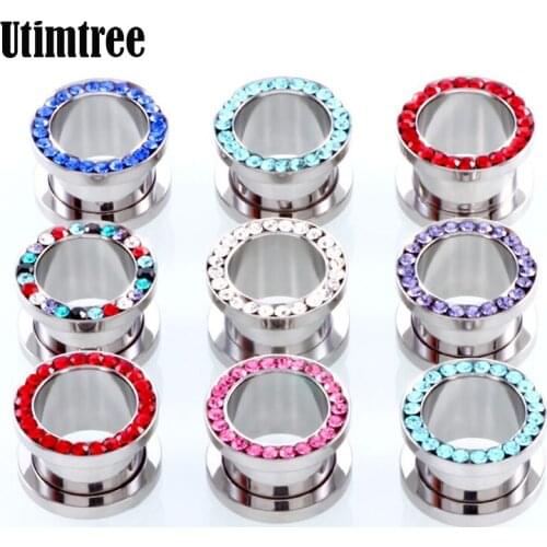 Utimtree Stainless Steel Screw Ear Plugs and Tunnel Flesh Earring Gauges Piercings Ear Tunnels Expanders CZ Zircon Body Jewelry