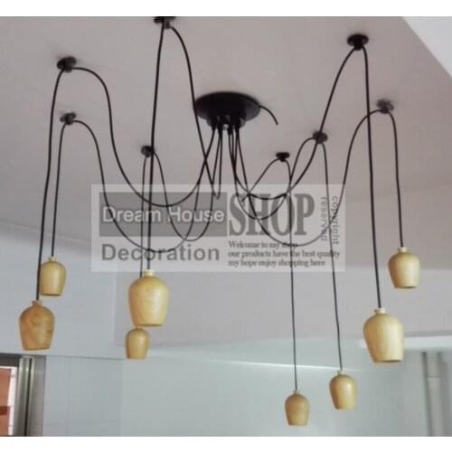 Free shipping to USA 6-8-10-12-14arm Wood edison chandelier E27/E26 socket wood lampholder Hanging light fixture.No bulb