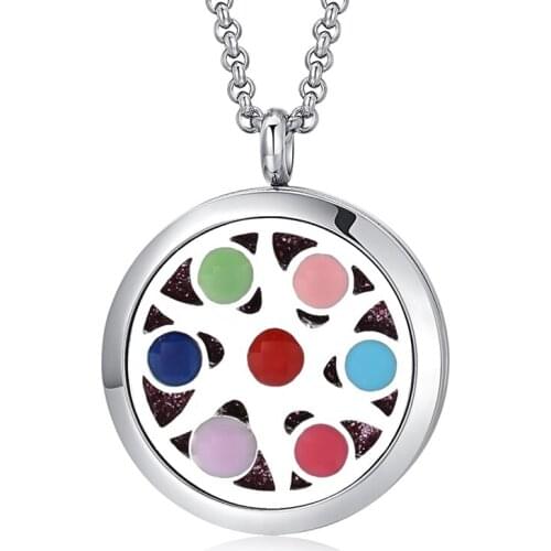Charm Seven Colorful Aroma Diffuser Necklace Metal Stainless Steel Pendant Perfume Lockets Essential Oil Aromatherapy Necklace