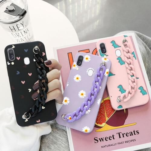 For Samsung A40 Case Silicone Soft TPU Wrist Chain Flowers Phone Back Cover For Samsung Galaxy A40 A 40 A405 A405F Coque Bumper