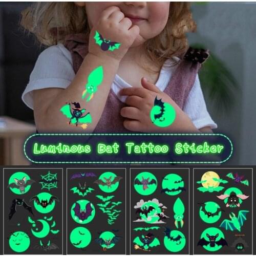 Kids Halloween Christmas Luminous Green Temporary Tattoo Stickers Ghost Cartoon Bat Glowing In Dark Carnival Party Decorations