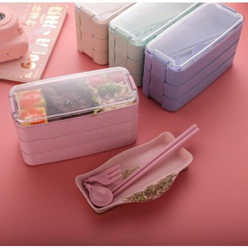 Wheat Straw Japan Childrens Lunch Box Three-layer Microwave Heating Environmental Protection Plastic Lunch Box