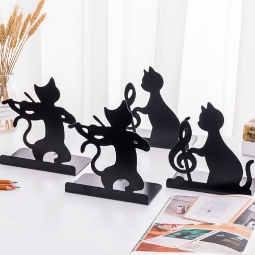 2Pcs Cat Bookshelf Metal Bookshelf Bookends Book Support Stand Desk Organizer Storage Holder Magazines Stand for Office School
