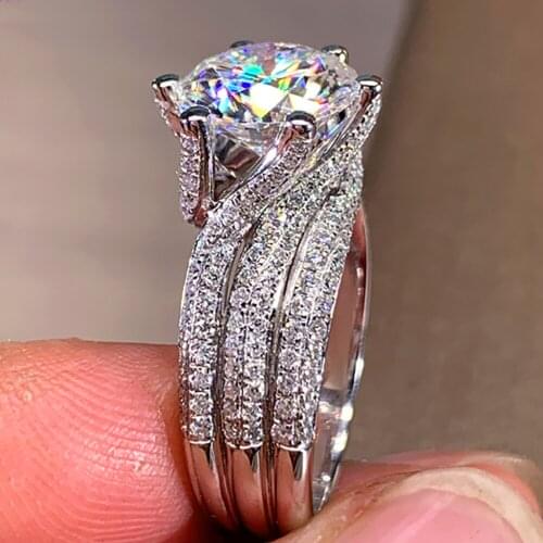 14K Au585 White Gold Women Wedding Party Engagement Ring 1 2 3 4 5 Carat Round Moissanite Diamond Ring Spin 3 Rows Luxury Trendy