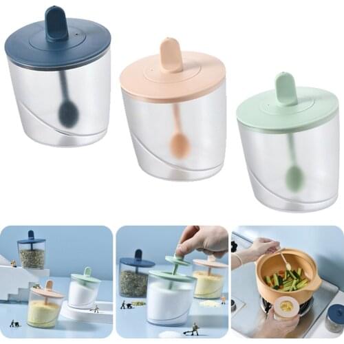 Kitchen Seasoning Box Plastic Condiment Canister Spice Container Combined Lid And Spoon Spice Salt Sugar Chili Seasoning Box