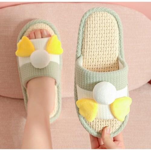 Summer linen slippers new 2021 cartoon duck butt home couple indoor non-slip cotton slippers