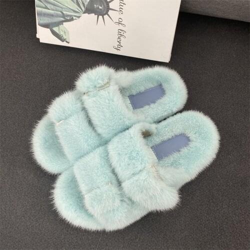 Summer WomenS Plush Slippers 100% Real Quality Mink Fur Slippers Antiskid And Wear-Resistant Sole Flat Bottom Casual Shoes