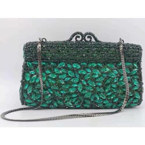 Best Design Evening Clutches Green Rhinestone Purse Women Crystal Long Chain Shoulder Bag Small Girl Phone Cross body Handbag