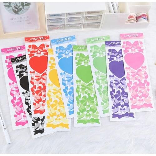Love Coloured Ribbon Bow Waterproof Stickers Multi-function Seal Post It Notebook Mobile Phone Stationery DIY Decorative Sticker