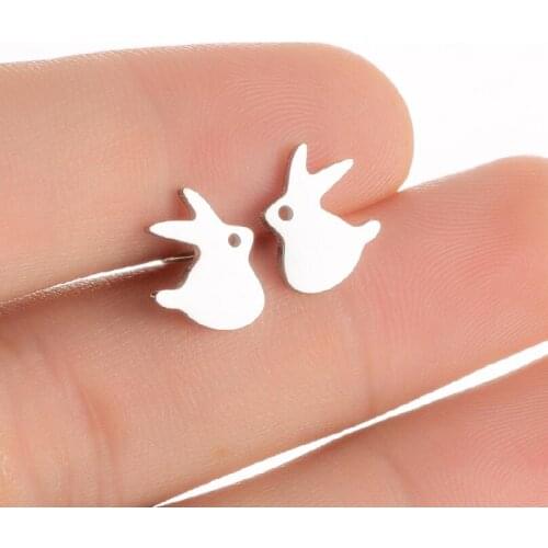 Cute Lovely Stainless Steel Rabbit Bunny Earrings For Women Girl Mini Animal Pendientes Tiny Ear Stud Accessory Orecchini Aros