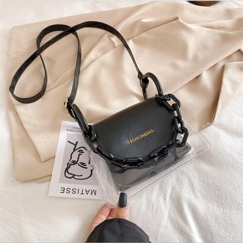 Fashion Transparent PVC Crossbody Bag Women PU Acrylic Chain Ladies Shoulder Messenger Flap Handbags