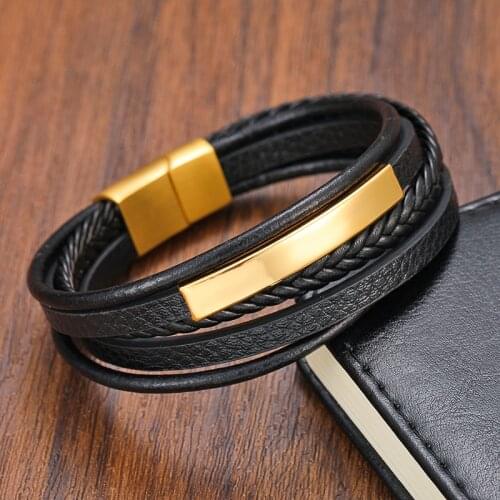 TeHao Fashion Punk Charm Custom Tennis Stainless Steel Chakra Leather Men Black Bracelets Christmas Jewelry Bracelets For Women