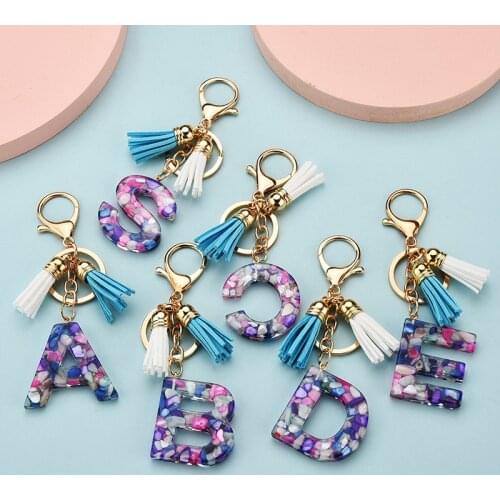 Fashion Tassel 26 Letters Keychain for Keys Women Jewelry Acrylic Resin Handbag Pendant Popular Key Ring Accessories