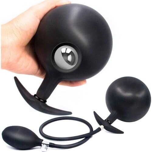 Inflatable Anal Plug With Steel Ball built-in Resizable Huge Butt Plugs Anus Dilation Ball-rolling Stimulation Sex Toys