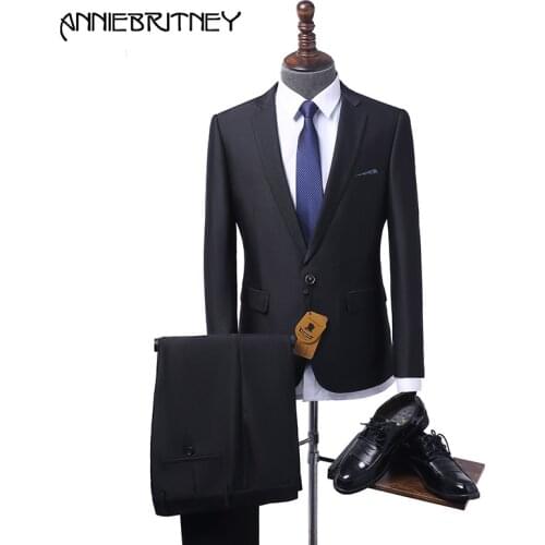 2018 New Brand Black Formal Men Suit Set Slim Fit Gentle Wedding Groom Blazer Business Prom Tuxedo Style Terno Jacket+Pant