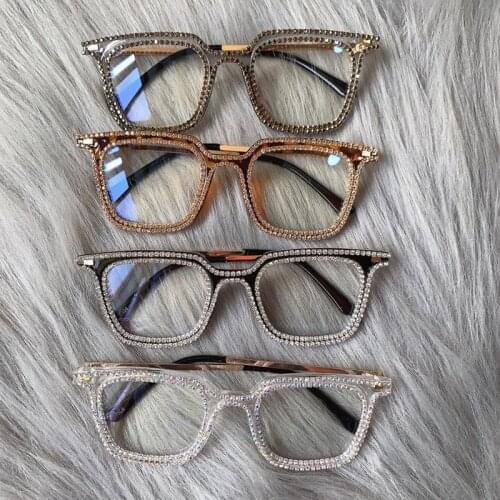Retro reading glasses Women Luxury Rhinestone Decoration square Glasses Clear Lens Fashion Shades Female UV Protection Oculos
