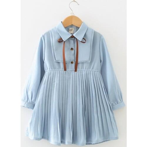 Girls' Clothing Dress Pleated Dresses Girls Autumn New Waist Long Sleeve Cute Dress Long Section College Style Princess Dress