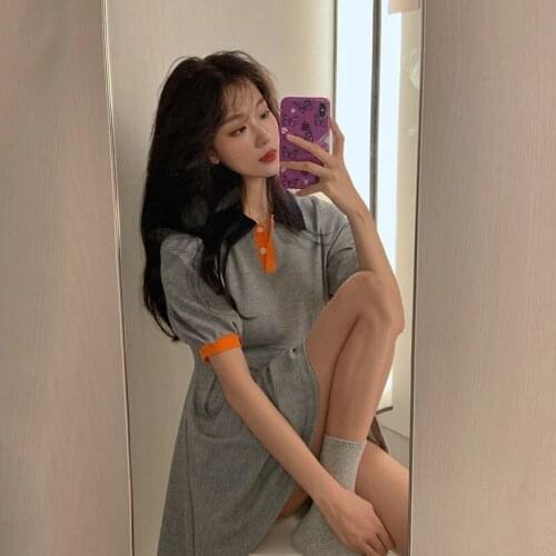 Girls Polo Dress] Spring 2021 New Design Polo Collar Short Sleeve Stitching Base Dress Female Polo Dress for Women