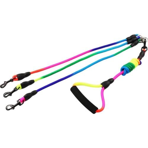 Rainbow Two Three four dogs Leash Nylon Detachable Pet Lead foam handle 1 leash for 2 or 3 or 4 Dogs round dog Traction Rope