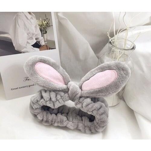 1pcs Rabbit Grey Cute Elastic Cat Ears Headbands for Women Girls Makeup Face Washing Headband Hairdo Headwrap Hair Accessory