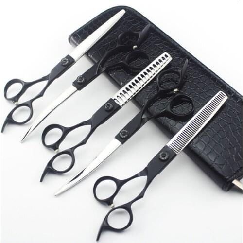 6 kit professional Japan 7 '' black handle pet dog grooming hair scissors cutting shears thinning barber hairdressing scissors