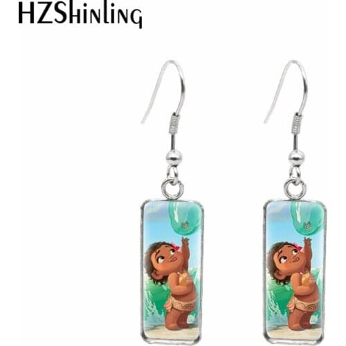 Disney Moana Cartoon Paintings Rectangular Hook Dangle Drop Earrings Fashion Jewelry