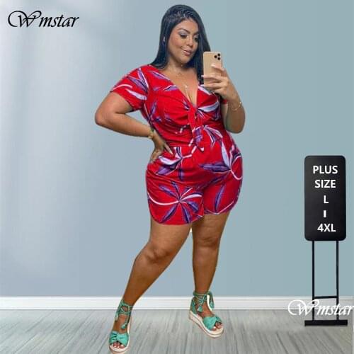 Plus Size Playsuit Summer Jumpsuit Women Wholesale Solid V Neck Wide Leg Casual Streetwear Rompers One Piece Outfit Dropshipping