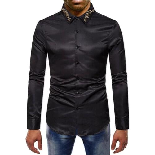 COLDKER Mens slim fit shirts solid pattern turn-down collar blouse for male plus size casual streetwear