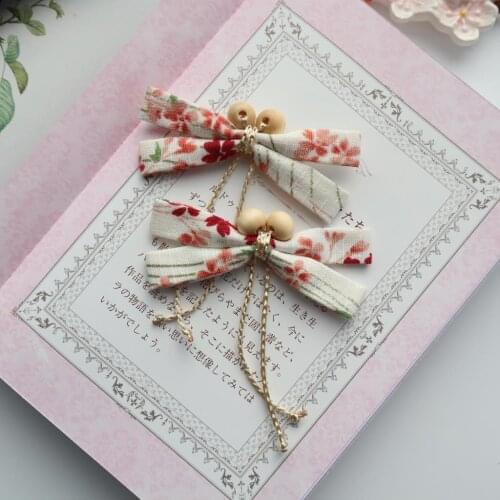 Sakura Flower Hair Ring Japanese Style Dragonfly NATRICH Gold Thread and Wind Bow Hairpin Ornament