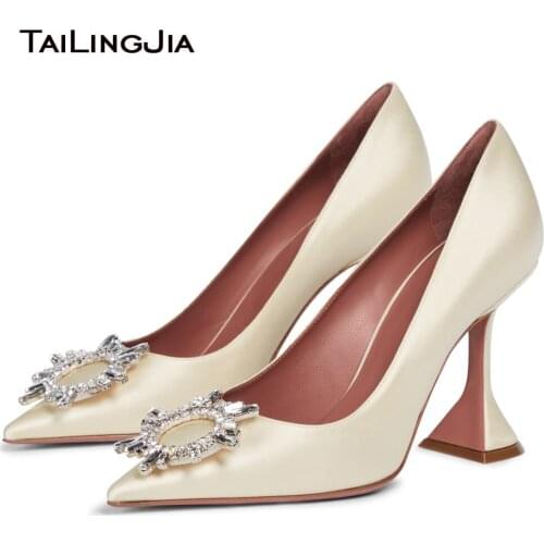 Fancy Pointed Toe White Bridal High Heels Black Woman Pumps Jewelry Ladies Luxury Wedding Shoes Large Size Female Footwear 2021
