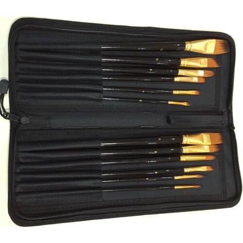 High quality Nylon paintbrushes 12pcs/set and brush bag Watercolor/ Gouache/Acrylic/ Oil paint brushes ART drawing supplies