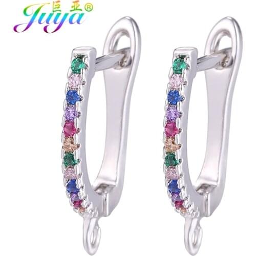 Juya DIY Rainbow Charms Earwires Accessories Gold/Silver Color Earring Hook Clasps For Handmade Fine Exquisite Jewelry Making